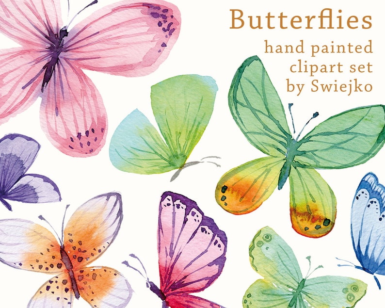 stationery wedding Digital Watercolor Butterflies hand painted