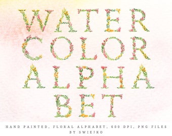 Digital Alphabet, Watercol Letters, abcs, ABC, scrapbooking, stationery, card making, invitation, clipart, floral alphabet