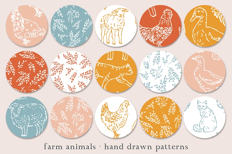 Farm Animals Pattern, Digital Paper, Seamless, Repeatable, Commercial Use, Instant Download, Seamless File, Scrapbook Paper, dog, cat, duck imagem 1