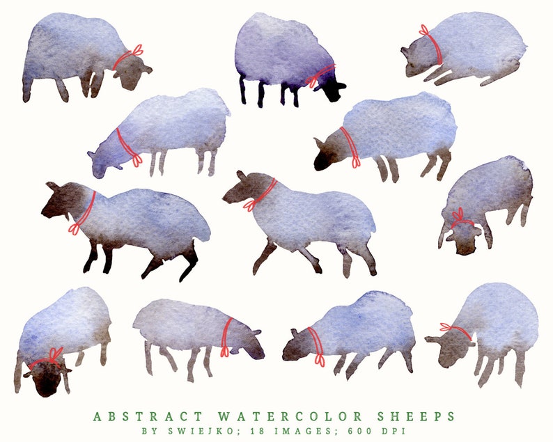 Digital Clipart, Easter lamb, abstract watercolor sheeps image 2