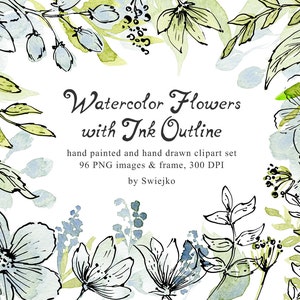 Digital Watercolor Flowers, floral corner, floral wreath, printable flowers