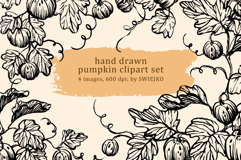 Hand drawn pumpkin clipart, autumn clipart, pumpkin illustration, stationery decor, digital clipart, digital pumpkin image 1