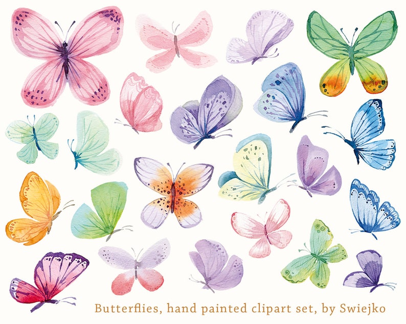 stationery wedding Digital Watercolor Butterflies hand painted