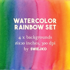 Rainbow Watercolor Backgrounds, Set of 4 Hand Painted Digital Papers for Scrapbooking, Invitations, DIY Crafts, and Wall Art Decor