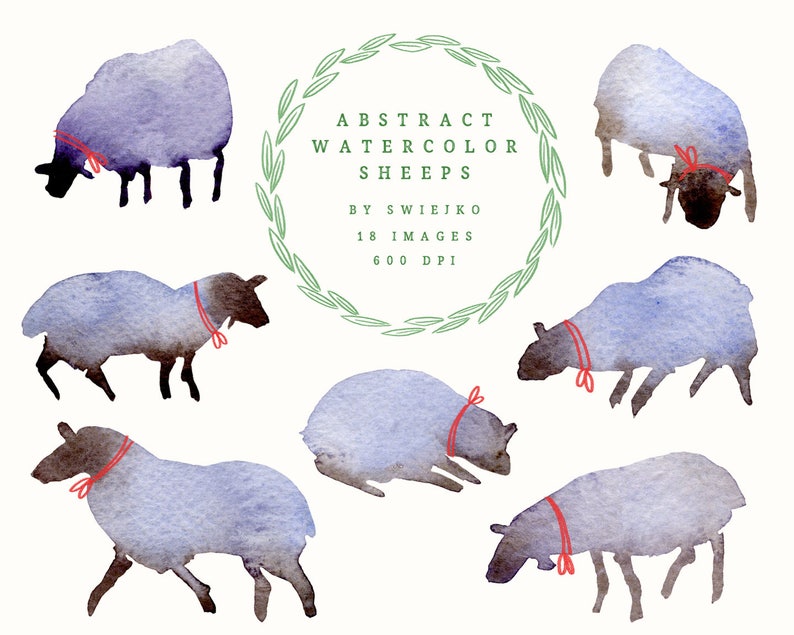 Digital Clipart, Easter lamb, abstract watercolor sheeps image 1