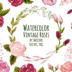 Vintage Rose Clipart Retro Flowers Hand Painted With - Etsy