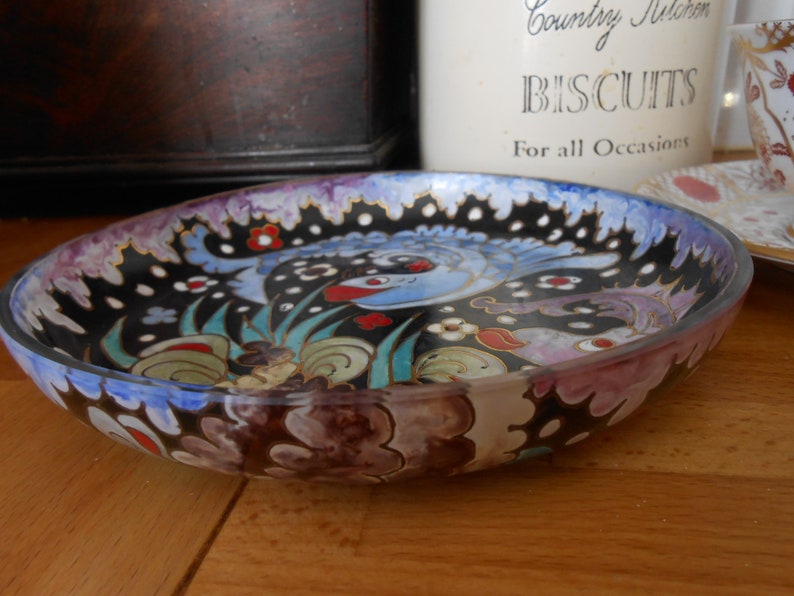 fused glass plate colourful pattern hand made Ecuador dolphins underwater scene novelty kitsch shabby chic gift for her decorative lily maud