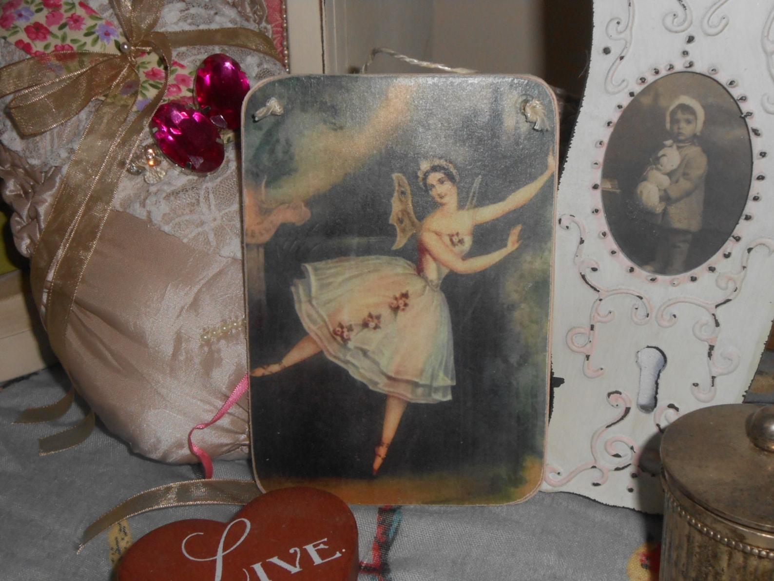 hanging wooden sign ballerina dancer fairy wings shabby chic ballet shoes victorian valentine gift for her french decor ornate l