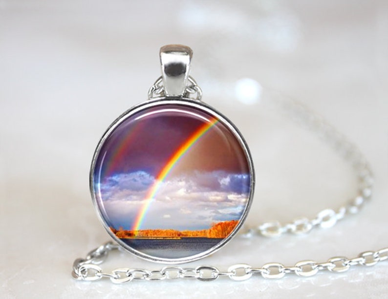 Pendant Necklace Rainbow Memorial for Pet Nature Jewelry #1775 Handcrafted One Inch Pendant
