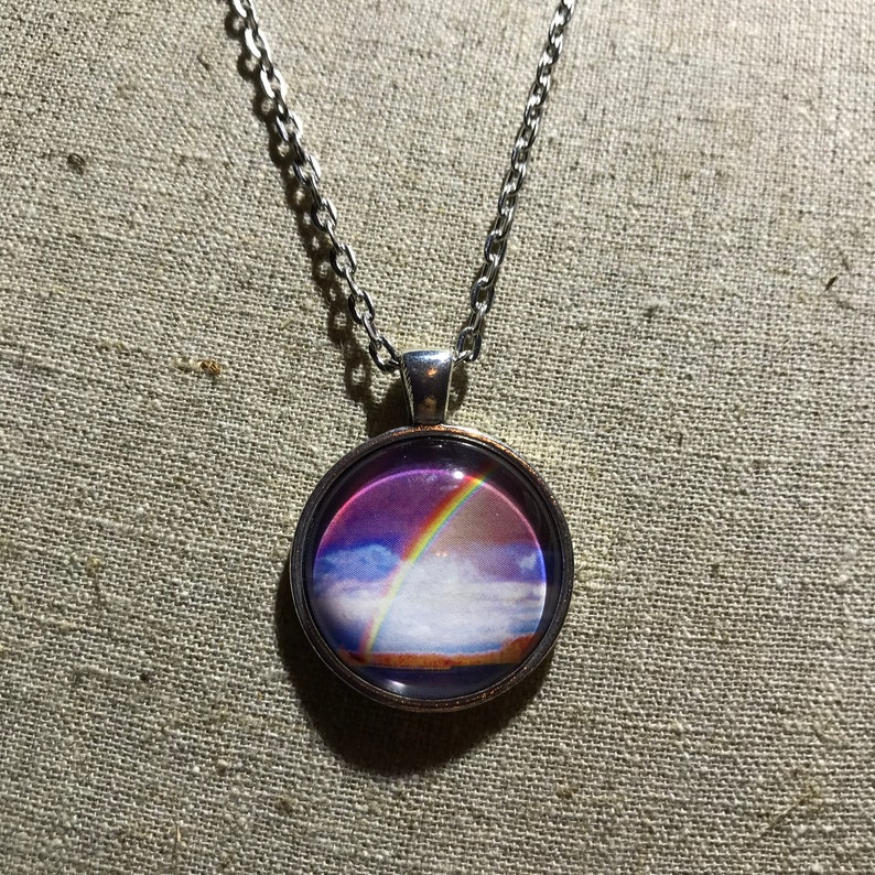 Pendant Necklace Rainbow Memorial for Pet Nature Jewelry #1775 Handcrafted One Inch Pendant