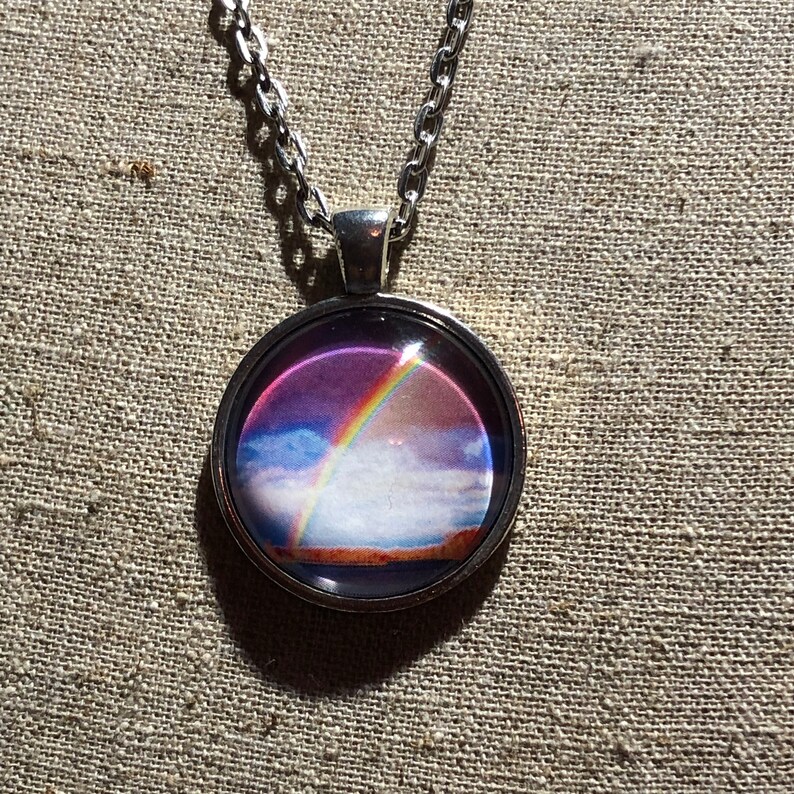 Pendant Necklace Rainbow Memorial for Pet Nature Jewelry #1775 Handcrafted One Inch Pendant