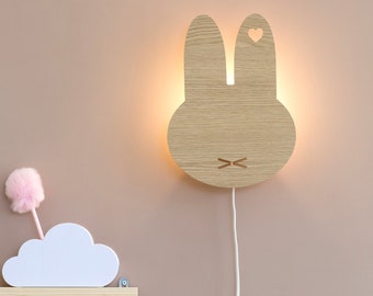 Wooden Bunny Night Light, Woodland Night Light, Childrens LED Night Light, Kids Wall Light, Baby Nursery Lamp