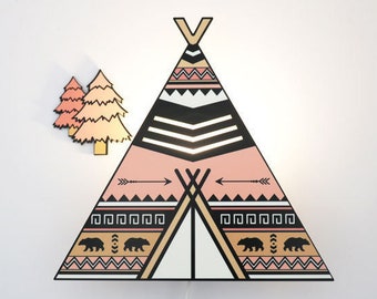 Veilleuse Tipi Rose, Veilleuse Pour Enfants, Appliques murales pour enfants, Éclairage LED de crèche, Lampe de crèche, Cadeaux de Noël