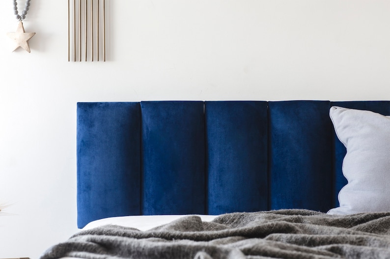 VELVET Bed Headboard, Padded Wall Panels, Modern Bedroom Decor, Cushioned Wall Tiles, Fabric Green Pink Blue Black Gray Beige Bedroom Decor image 5