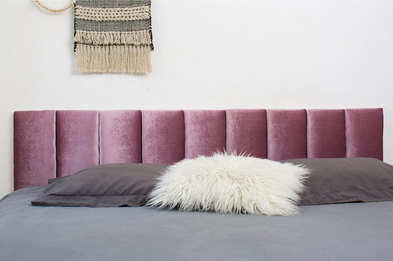 VELVET Bed Headboard, Padded Wall Panels, Modern Bedroom Decor, Cushioned Wall Tiles, Fabric Green Pink Blue Black Gray Beige Bedroom Decor image 3