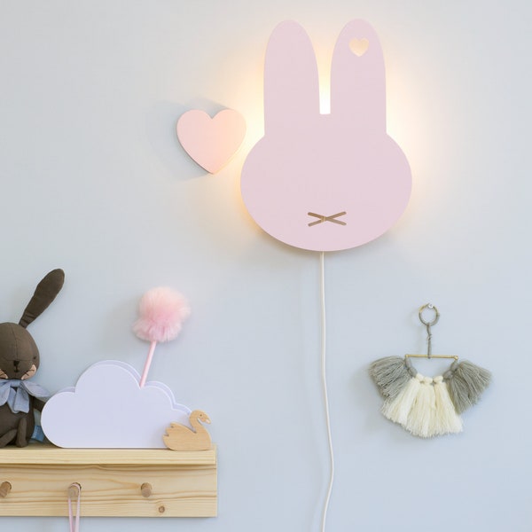 Wooden Bunny Night Light, Woodland Night Light, Childrens LED Night Light, Kids Wall Light, Baby Nursery Lamp, Kinderzimmer, Wandleuchte