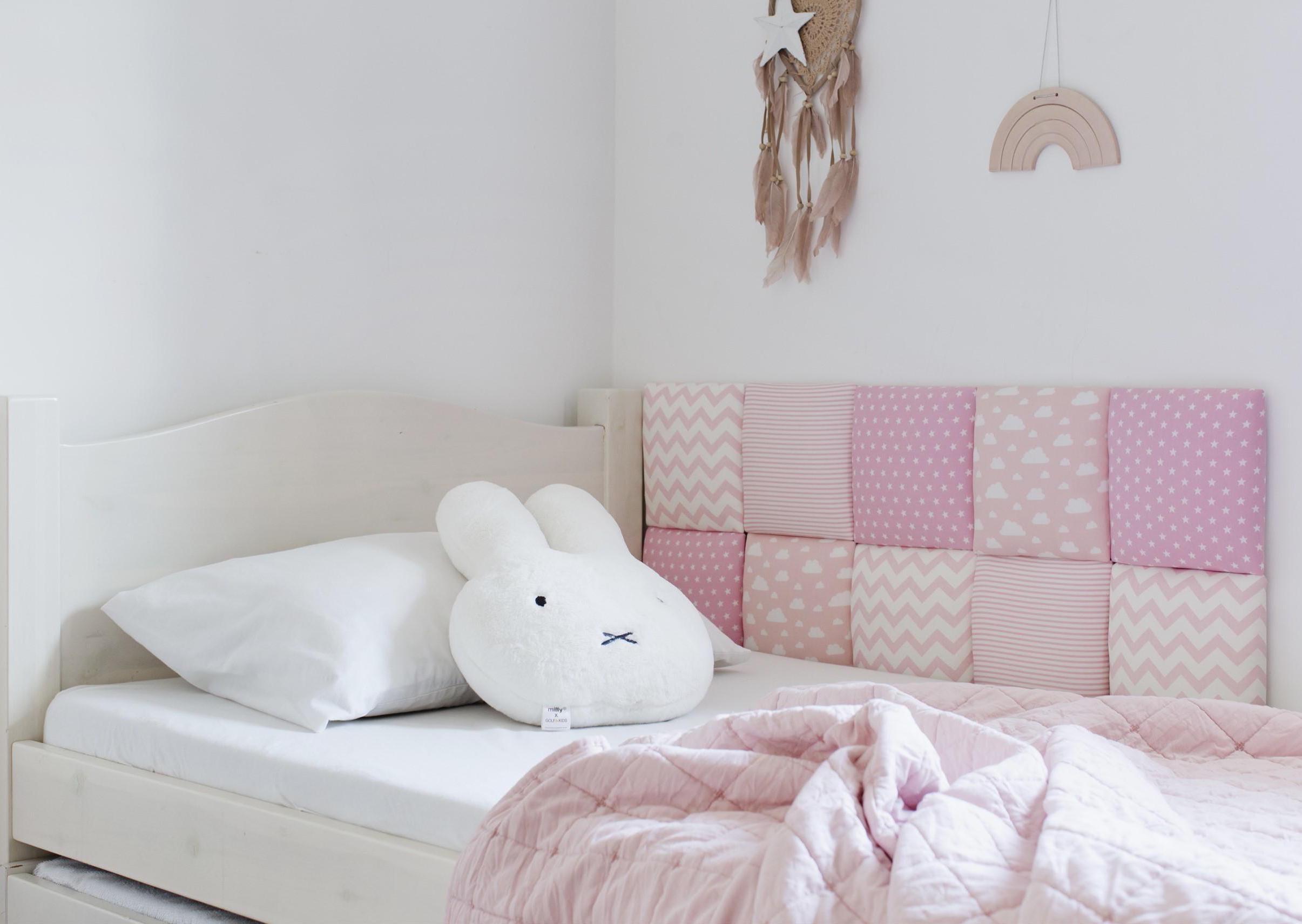 Kids Bed Headboard, Soft Cotton Montessori Sleeping Area Wall Paneling, Bed Head & Side Wall Padding, Fabric Wall Cushions Pads Pillows