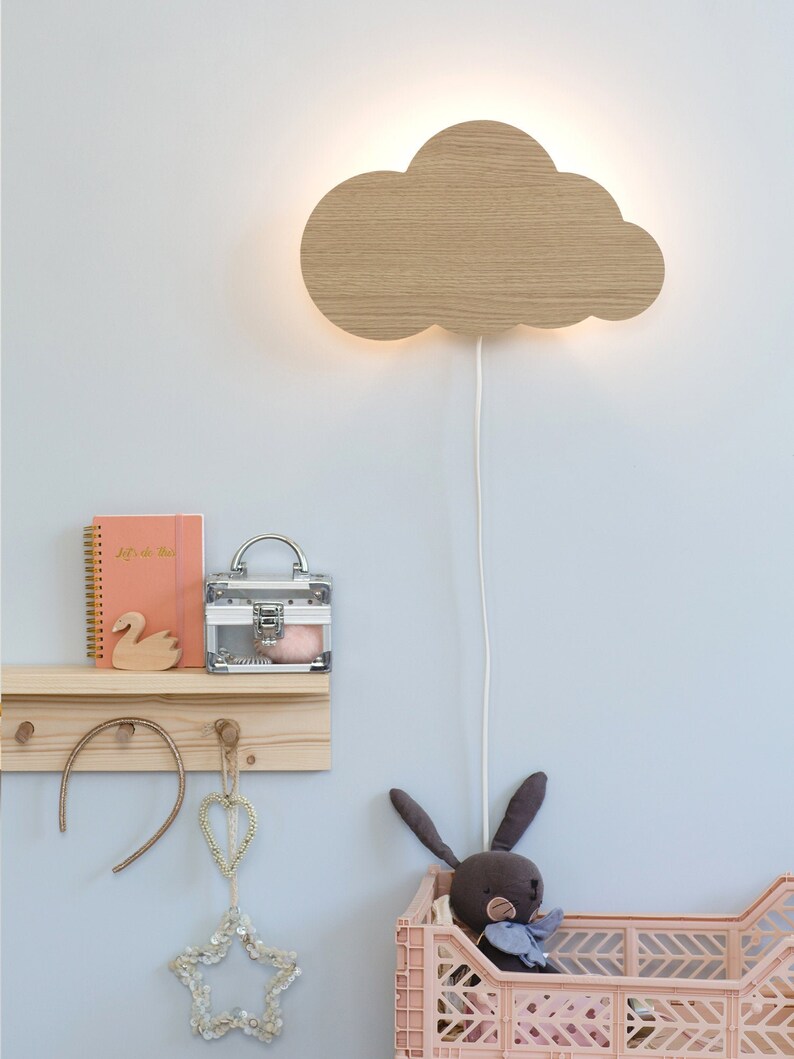 Nursery Light, Cloud Light, Night Light, Wall Light, Wood Lamp, Modern Nursery Decor, Led Lighting, Children Light, Minimalist Light image 7