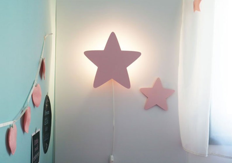 Pink Star Night Light Led Wall Lamp For Nursery Kids Decoration Gifts