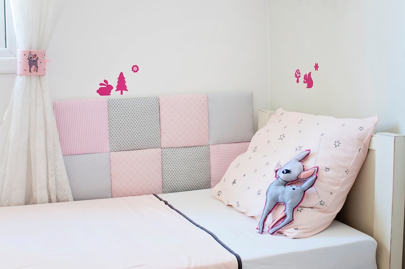 Nursery Tiles Decor, Decorative Soft Wall Pillows, Self Adhesive Headboard, Kids Bedding, Fabric Headboard, DIY Kid Room Decor, Toddler Room image 4
