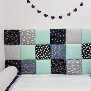Nursery Tiles Decor, Protective Wall Pillows, Decorative Headboard, Kids Bedding, Nursery Tiles, Blue mix, Baby Boy Blue, Christmas Gifts image 2