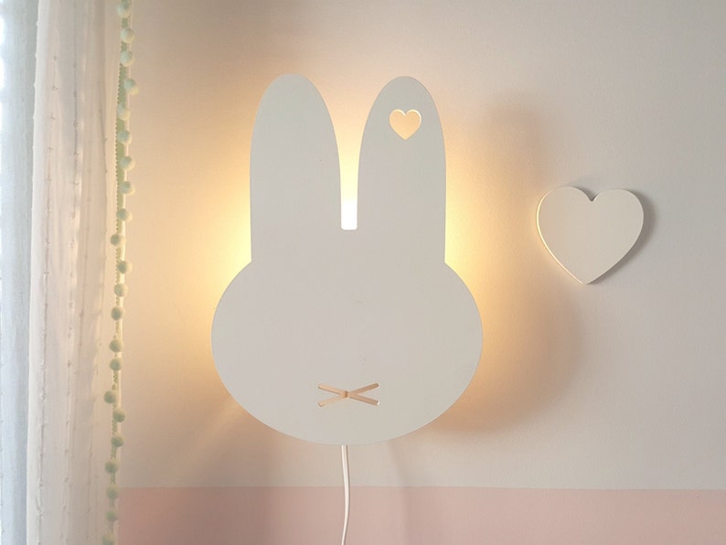 White Bunny Night Light Childrens Led Kids Wall Baby Nursery Lamp Room Decor Lights Gifts