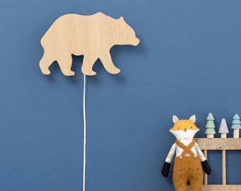 Bear Night Light, Woodland Wall Light, Baby Night Lamp, Baby Kinderzimmer, Childrens LED Night Lights, Decorative Nursery Night Light