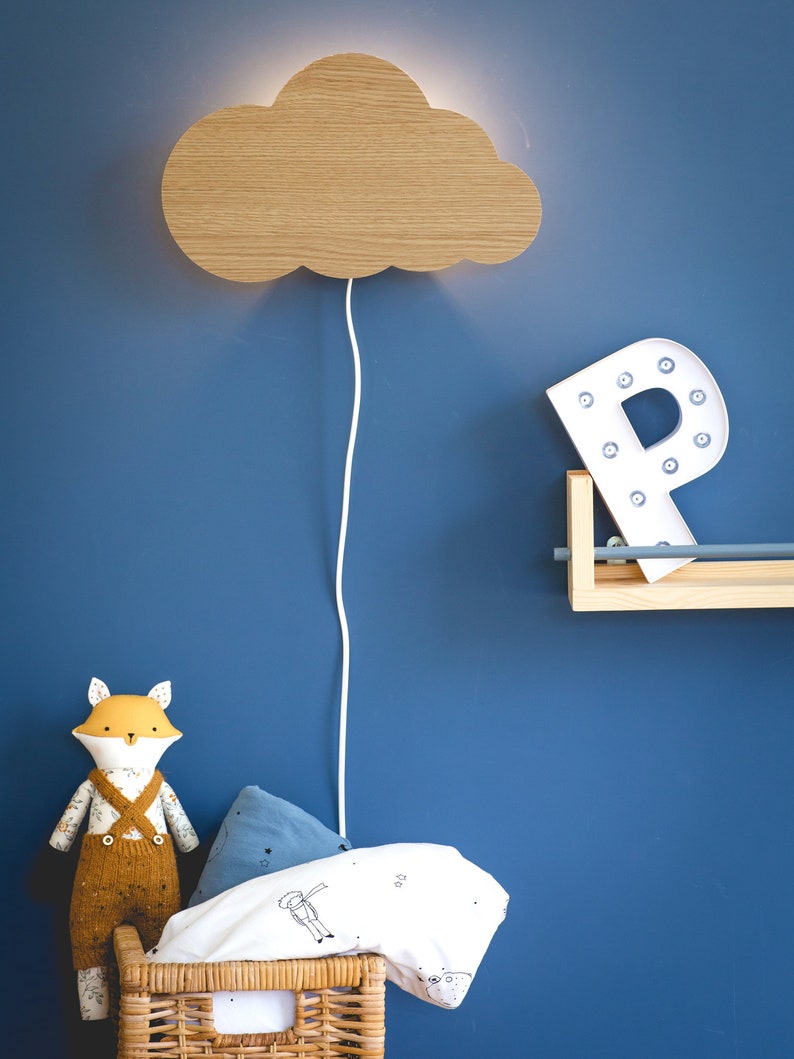 Nursery Light, Cloud Light, Night Light, Wall Light, Wood Lamp, Modern Nursery Decor, Led Lighting, Children Light, Minimalist Light image 3