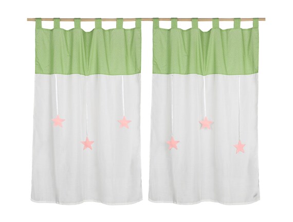 Baby Curtains Green And White Dots Curtains With Hanging Etsy
