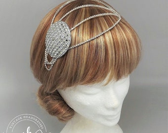 Berretto da giulietta Art Deco vintage, cappuccio teschio art déco, copricapo da sposa, strass, berretto da sposa, copricapo da sposa, catene per capelli, flapper, OOAK