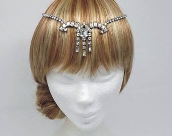 Vintage Bridal Brow Band, Art Deco Forehead Band, 1920s Headpiece, Flapper, Circlet, Art Deco, Hair Chains, Head Chains, Wedding, Dropper