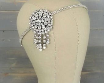 Vintage Bridal Headband, Rhinestone Headband, Bridal Headpiece, Diamante, Crystal, Waterfall, 1920's, Deco, Flapper, Drape, Bridal, Wedding