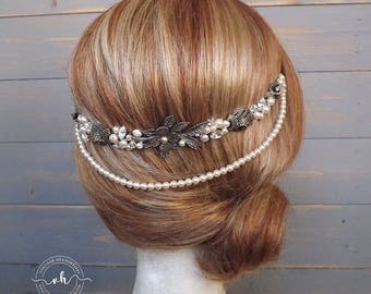 Vintage Marcasite & Pearl Hairvine, Bridal Hair Vine, Hair Wreath, Boho, Chic, Hair Wrap, Wedding, Bridal, Circlet, Halo, Floral, Hair Vine