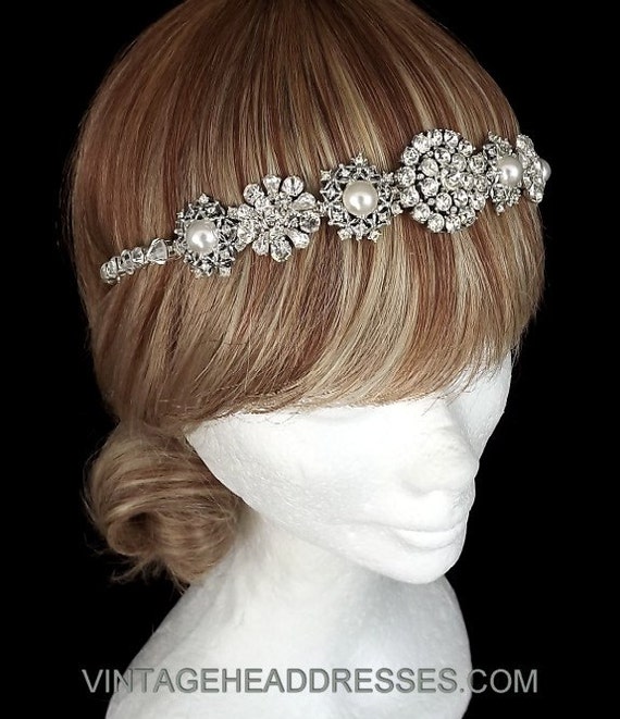 Vintage Art Deco Jewelled Flapper Forehead Band /… - image 2