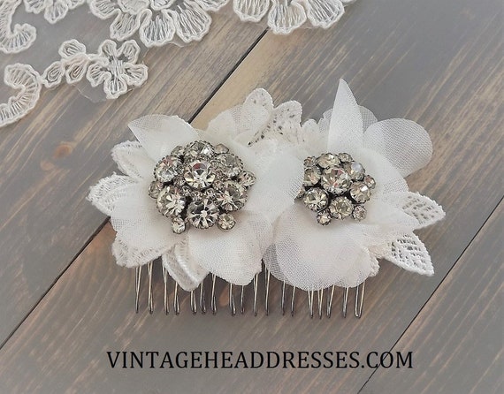 Vintage Lace Hair Comb, Tulle Comb, Vintage Rhine… - image 1