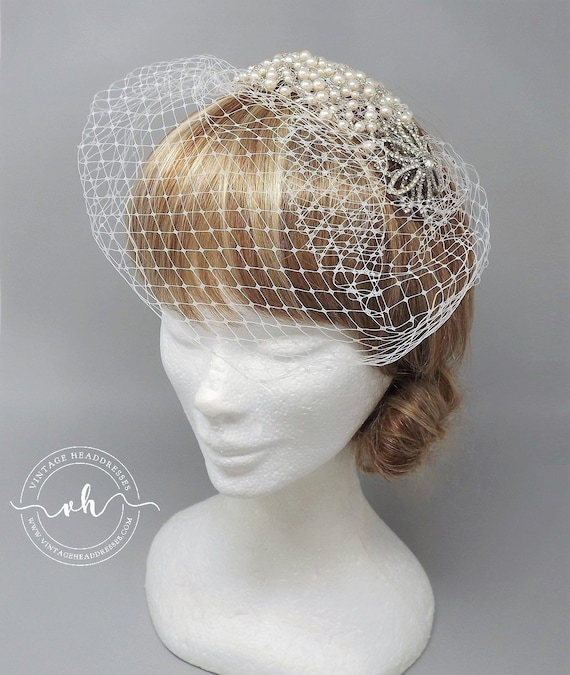 Birdcage Veil Bridal Headpiece, Juliet Cap, Brida… - image 1
