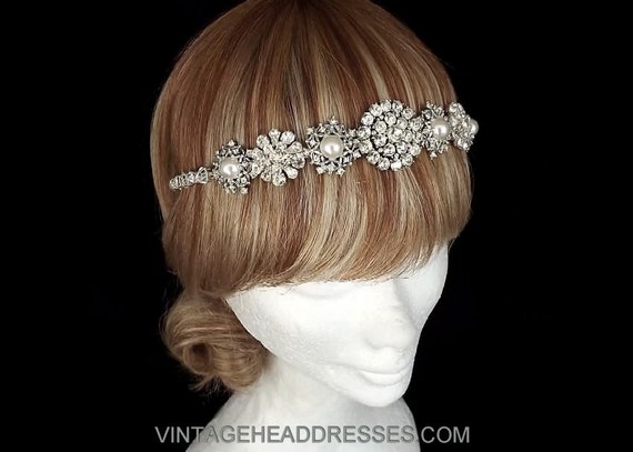 Vintage Art Deco Jewelled Flapper Forehead Band /… - image 1