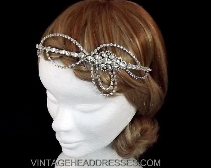Vintage Art Deco Diamante Drape Headpiece Rhinestone Bridal Headband
