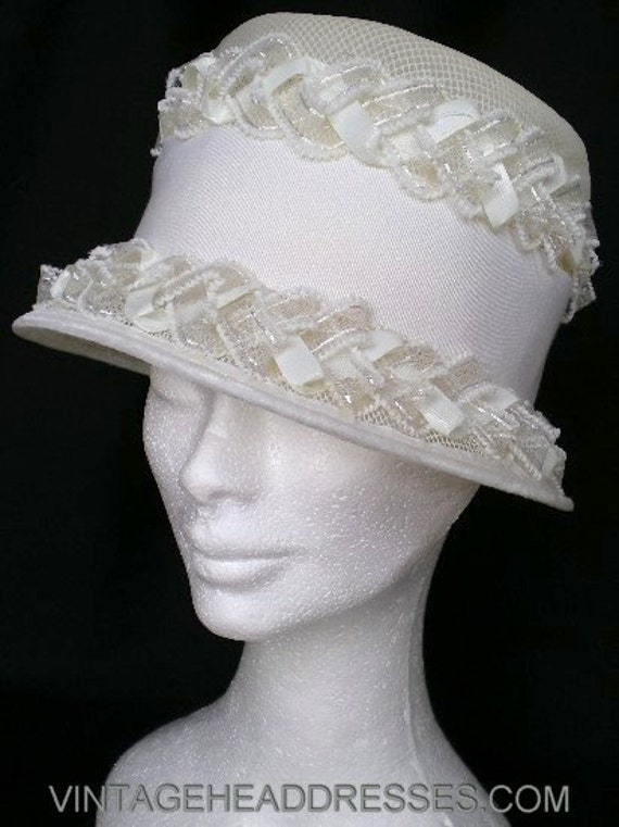 Vintage 1940s -1950s Hat, Vintage Ivory Hat, Woven