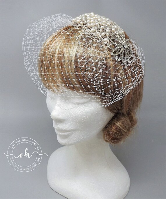 Birdcage Veil Bridal Headpiece, Juliet Cap, Brida… - image 4