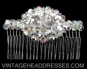Authentic Vintage Crystal Comb - 1950s Glass Crystal AB Comb - Swarovski Aurora Borealis Wedding Comb - Crystal Bridal Comb - Hair Accessory