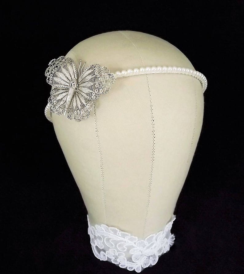 Vintage Butterfly Bridal Headband, 800 Silver, Filigree Silver Headpiece, Art Deco, Wedding Headband, Butterfly, Moth, Boho, Bridal, Summer image 2