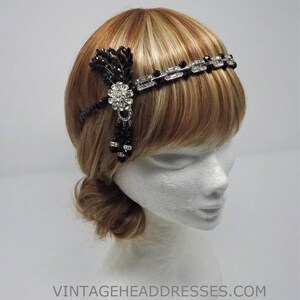 Black Great Gatsby Headpiece, Black Art Deco Headband, Silver & Black, Vintage, Flapper, 1920's, Rhinestone, Diamante, Christmas, New Year image 5