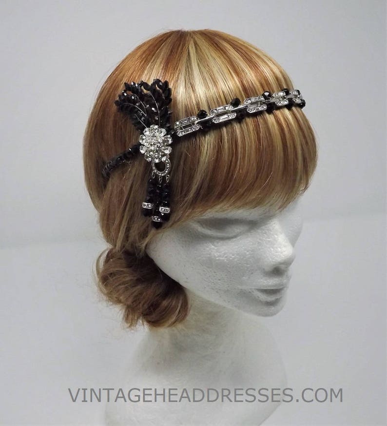 Black Great Gatsby Headpiece, Black Art Deco Headband, Silver & Black, Vintage, Flapper, 1920's, Rhinestone, Diamante, Christmas, New Year image 5