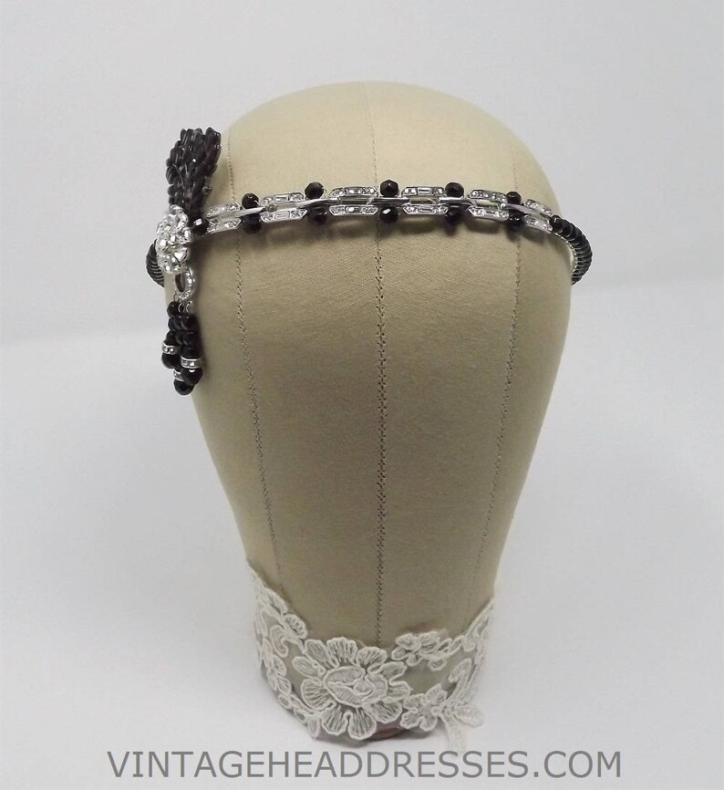 Black Great Gatsby Headpiece, Black Art Deco Headband, Silver & Black, Vintage, Flapper, 1920's, Rhinestone, Diamante, Christmas, New Year image 4