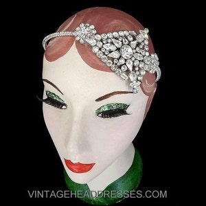 Vintage Art Deco Headpiece, Authentic Vintage 1930s Rhinestone Headpiece, Gatsby Headband, Wedding Headband, Bridal Headpiece, 1920s Flapper