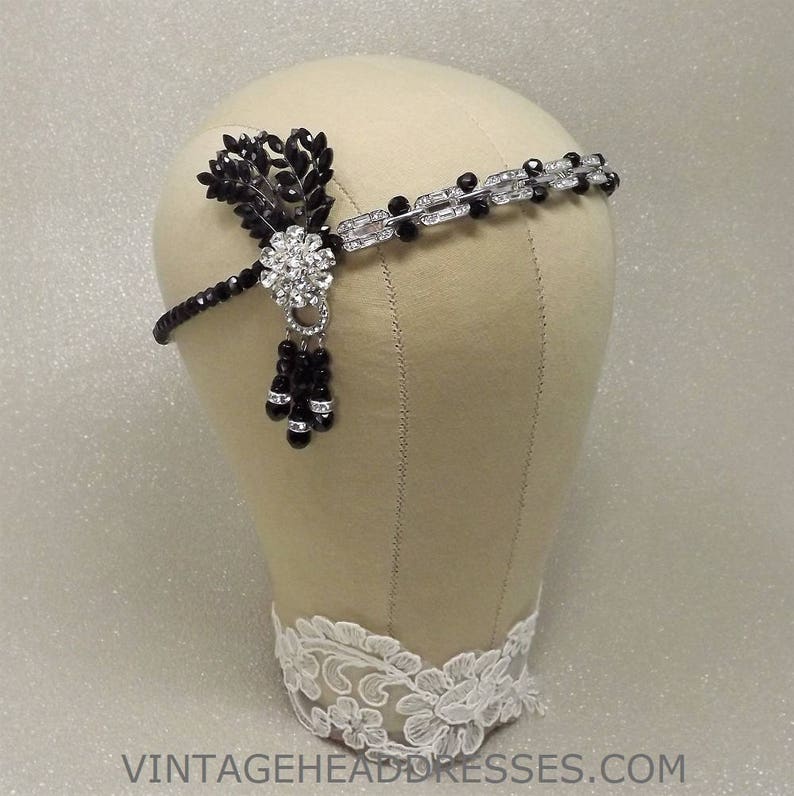 Black Great Gatsby Headpiece, Black Art Deco Headband, Silver & Black, Vintage, Flapper, 1920's, Rhinestone, Diamante, Christmas, New Year image 2