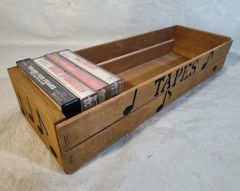 Vintage 19 Cassette Wooden Storage Crate Box Case