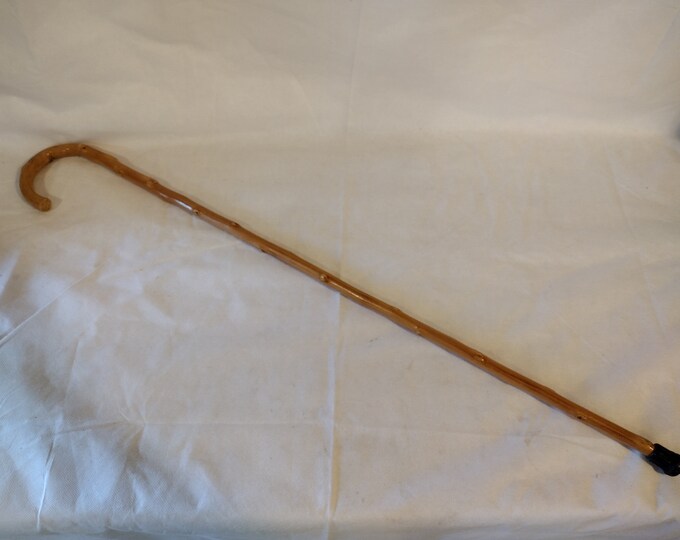 Vintage Wooden Cane With Curved Handle 34 Inch Walking Stick Etsy