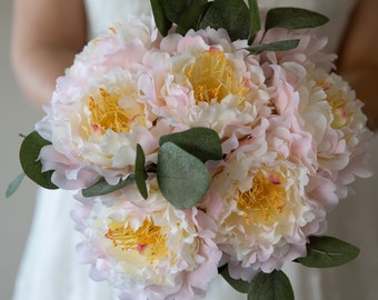 Peony Bridal bouquet Artificial pale pink blousy peonies